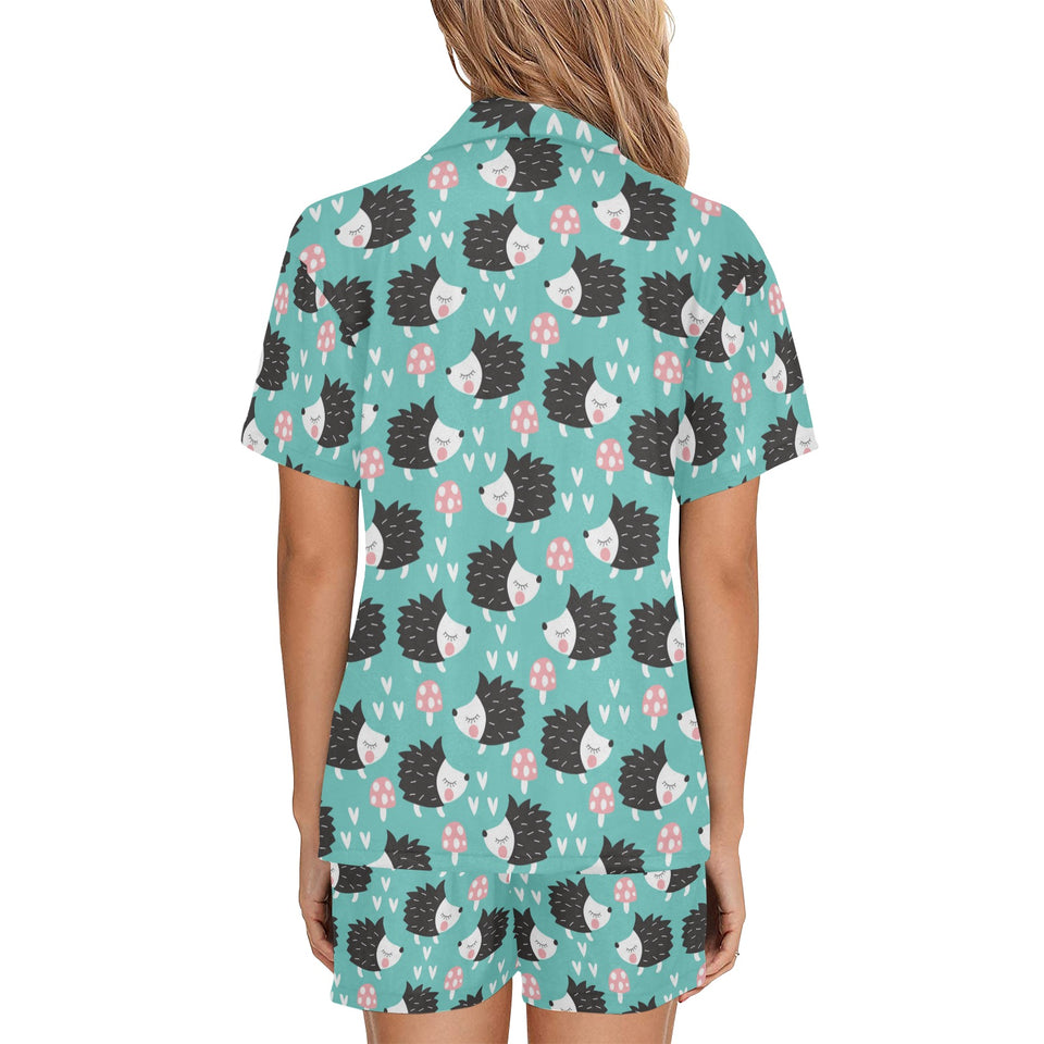 Hedgehog Pattern Print Design 03 Women's V-Neck Short Pajama Set