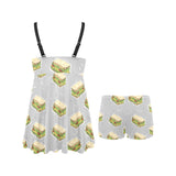 Sandwich Pattern Print Design 05 Chest Sexy Pleated Two Piece Swim Dress