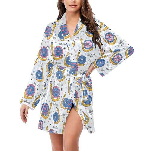 Snail Pattern Print Design 05 Women's Long Sleeve Belted Night Robe