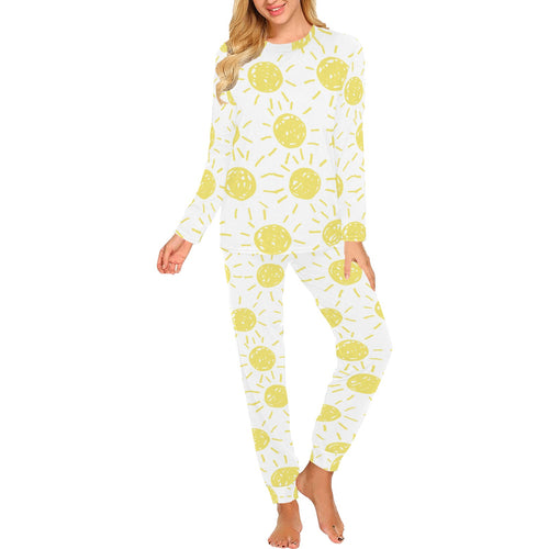 hand drawn sun pattern Women's All Over Print Pajama Set