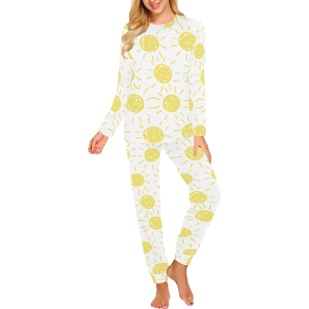 hand drawn sun pattern Women's All Over Print Pajama Set