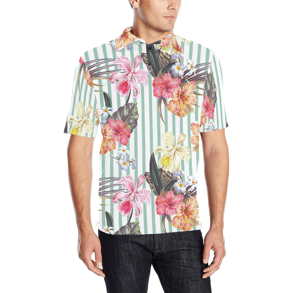 Colorful orchid flower pattern Men's All Over Print Polo Shirt