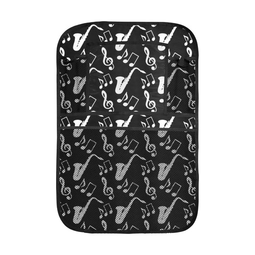 Saxophone music notes treble clef black white them Car Seat Back Organizer
