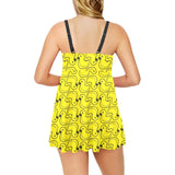 Duck Pattern Print Design 02 Chest Sexy Pleated Two Piece Swim Dress