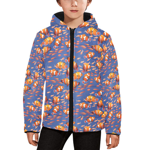 Clown Fish Pattern Print Design 04 Kids' Boys' Girls' Padded Hooded Jacket