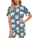 polar bear mother her child pattern Women's V-Neck Short Pajama Set