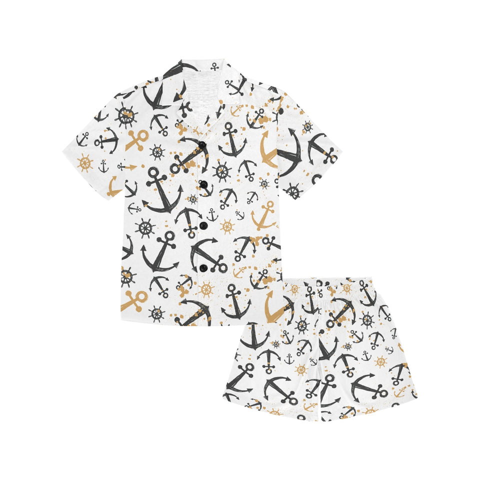 Anchors Rudders pattern Kids' Boys' Girls' V-Neck Short Pajama Set