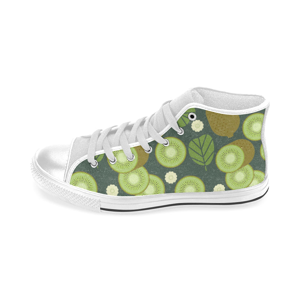 Whole sliced kiwi leave and flower Men's High Top Canvas Shoes White