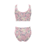 Japanese crane rose pattern Chest Bowknot High Waisted Bikini Swimsuit
