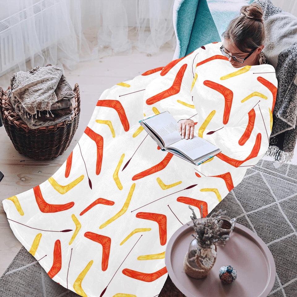 Waterclor boomerang Australian aboriginal ornament Blanket Robe with Sleeves