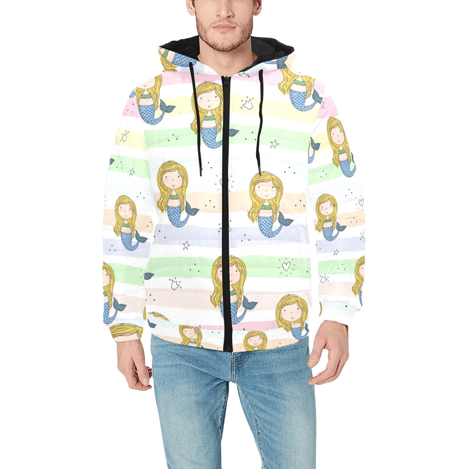 Cute hand drawn mermaid Men's Padded Hooded Jacket