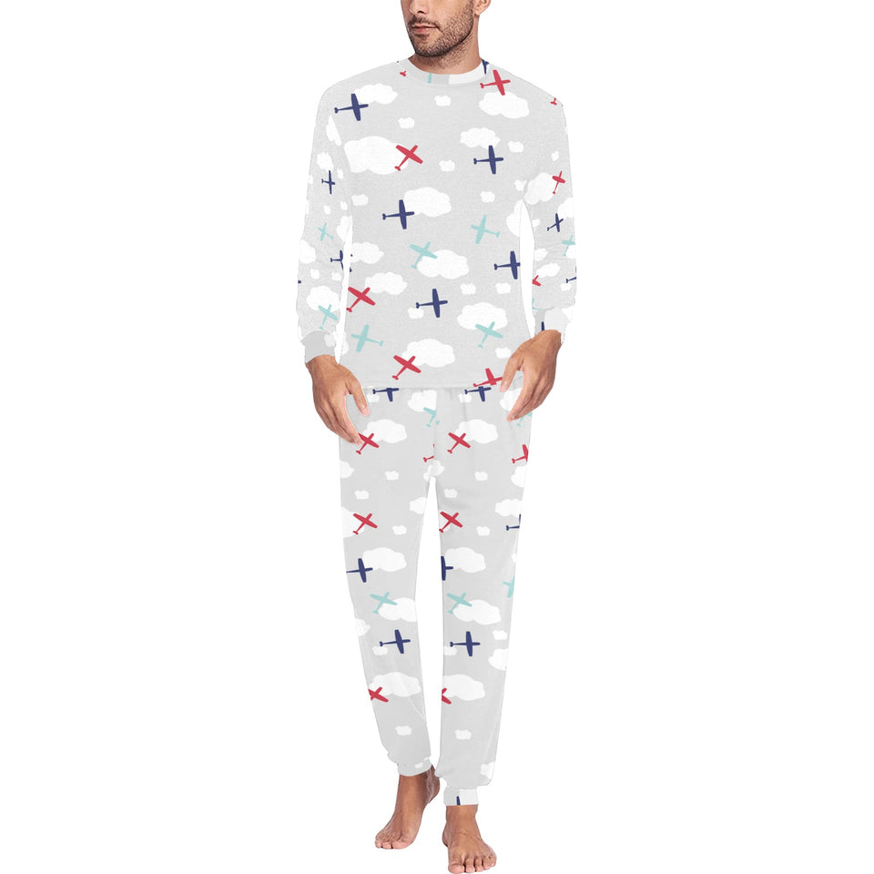 Airplane cloud grey background Men's All Over Print Pajama