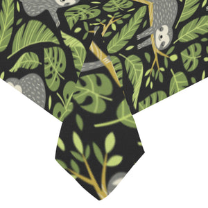 Cute sloths tropical palm leaves black background Tablecloth