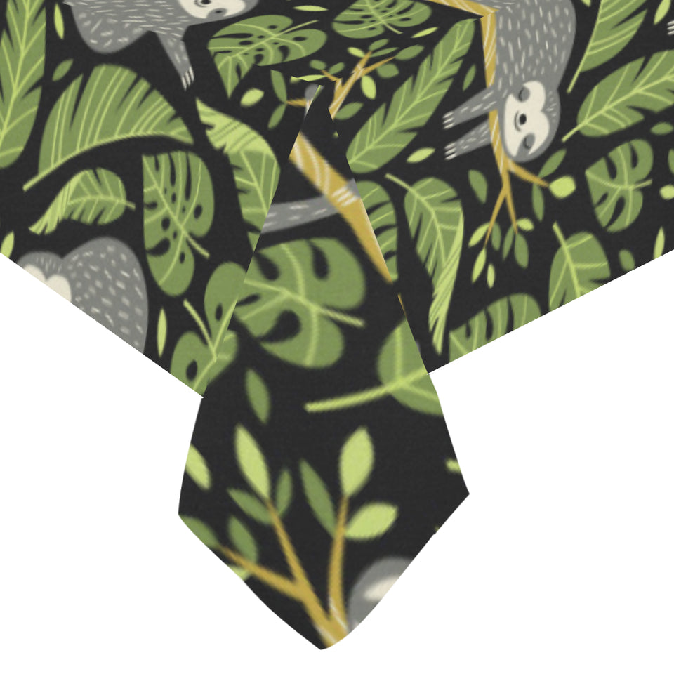 Cute sloths tropical palm leaves black background Tablecloth