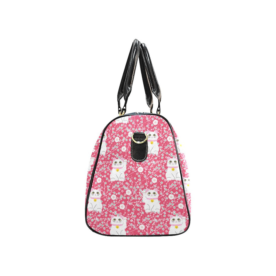 Maneki neko cat sakura pink background Travel Bag