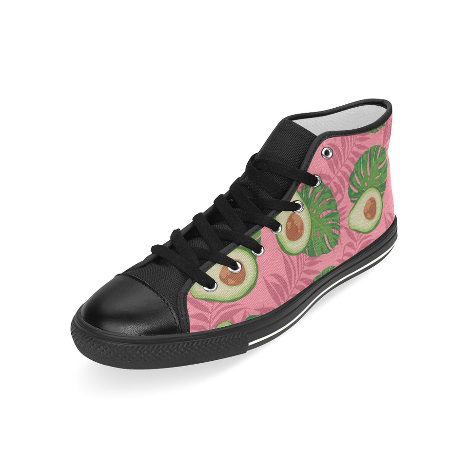 Avocado slices leaves pink back ground Men's High Top Canvas Shoes Black