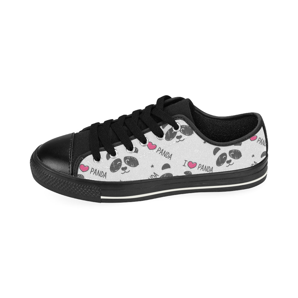 Hand Drawn faces of pandas pattern Men's Low Top Canvas Shoes Black
