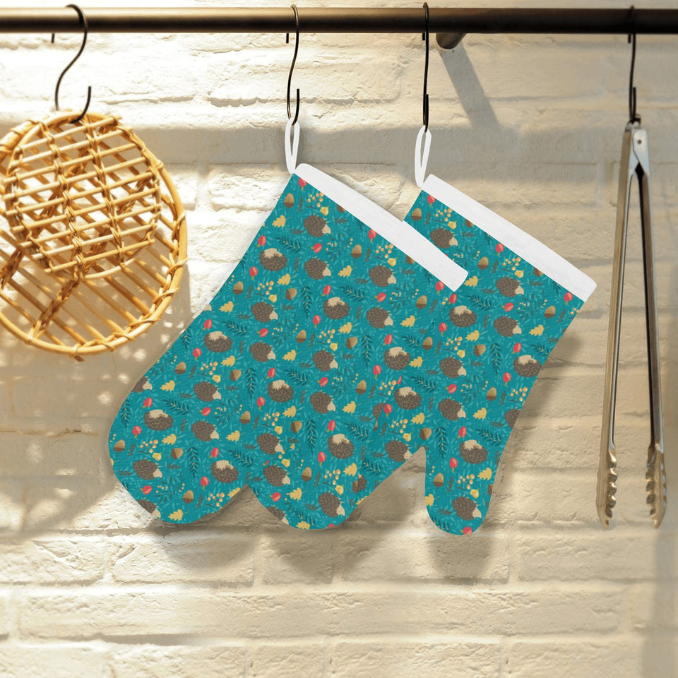Hedgehog Pattern Print Design 01 Heat Resistant Oven Mitts