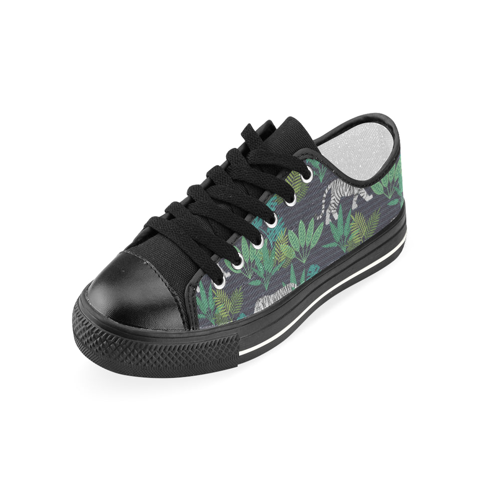 white bengal tigers tropical plant Women's Low Top Canvas Shoes Black