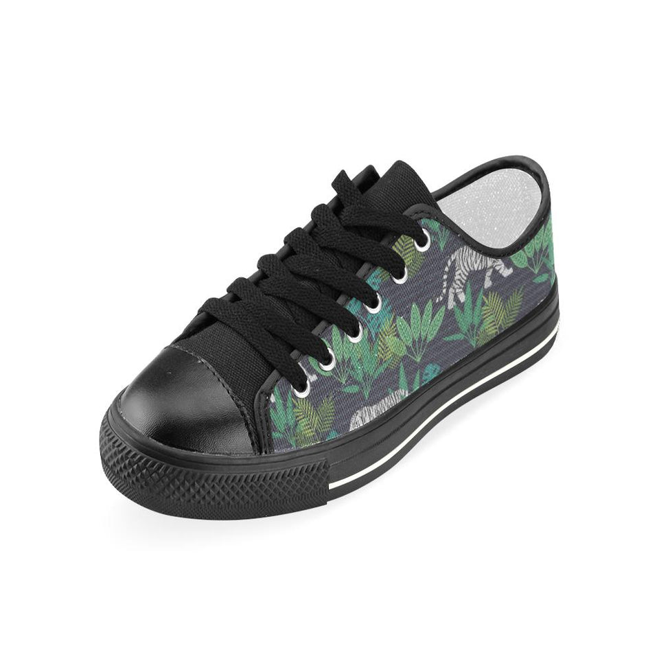 white bengal tigers tropical plant Kids' Boys' Girls' Low Top Canvas Shoes Black