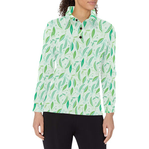Green Peas Pattern Print Design 01 Women's Long Sleeve Polo Shirt