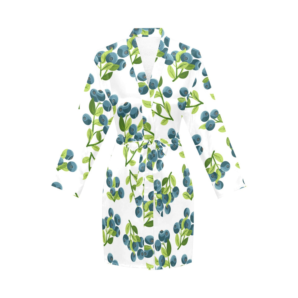 blueberry white background Women's Long Sleeve Belted Night Robe