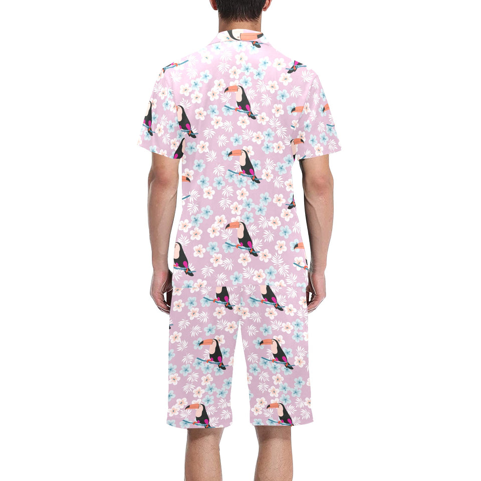 Beautiful toucan flower leaves Men's V-Neck Short Pajama Set