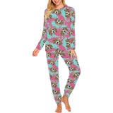 Beagle muzzles turquoise paint splashes pink patte Women's All Over Print Pajama Set