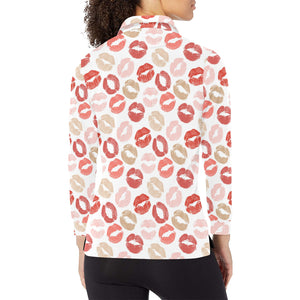 Lips Pattern Print Design 04 Women's Long Sleeve Polo Shirt