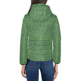 Crocodile Skin Printed Women's Padded Hooded Jacket