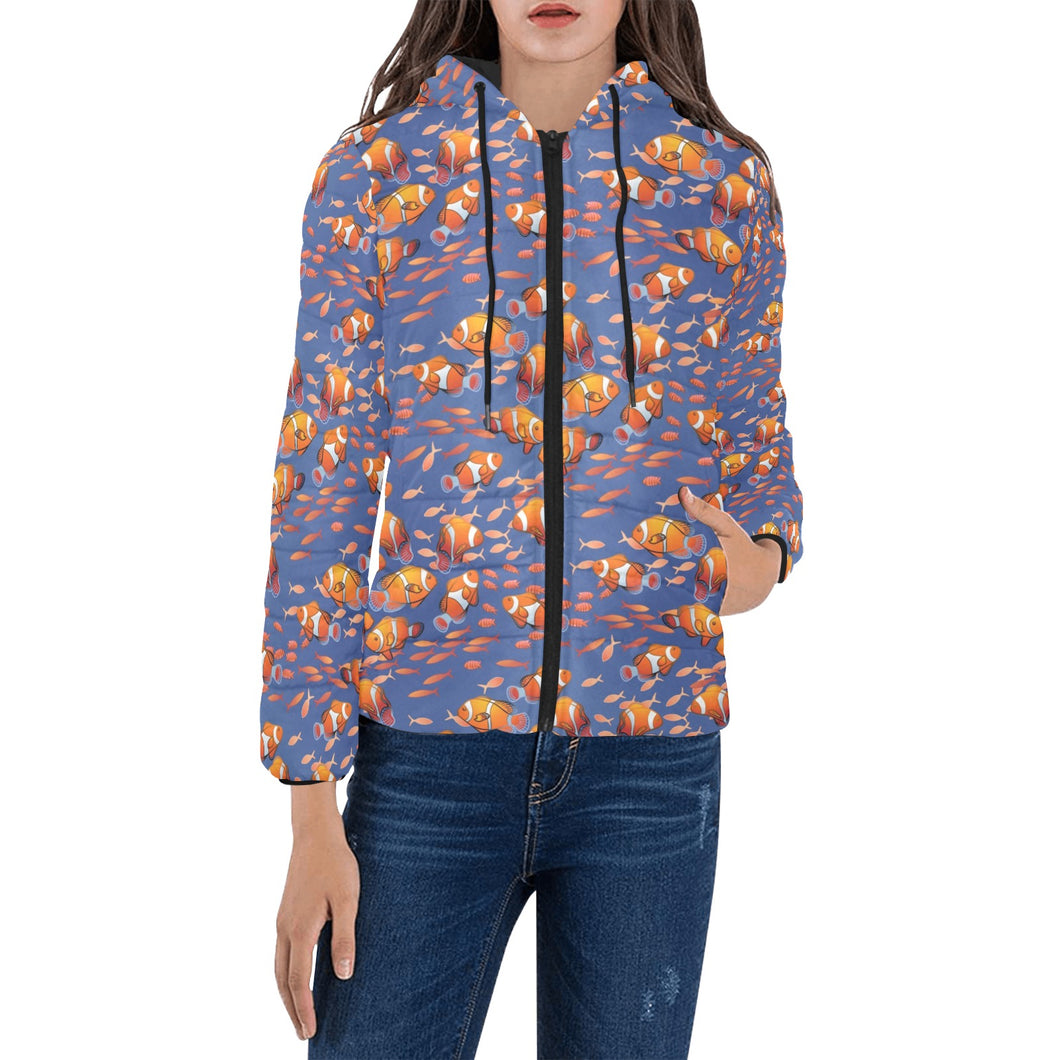 Clown Fish Pattern Print Design 04 Women's Padded Hooded Jacket