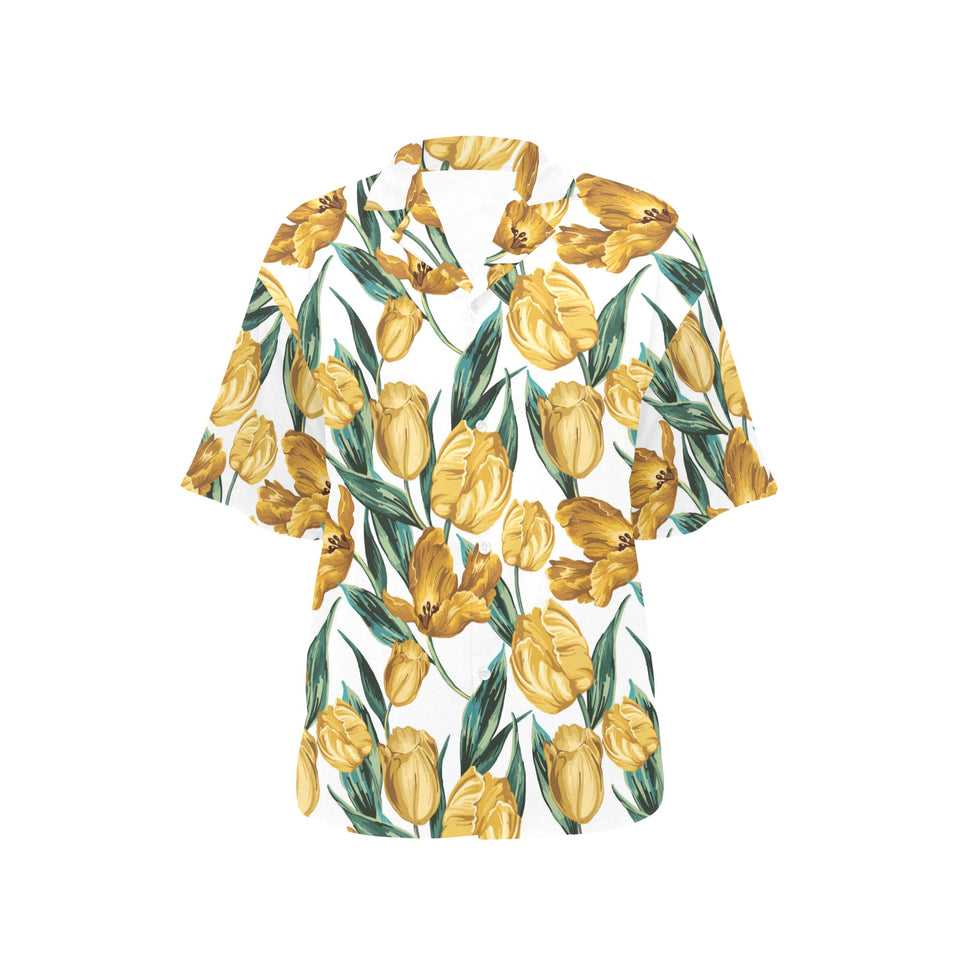 yellow tulips pattern Women's All Over Print Hawaiian Shirt