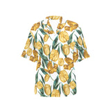 yellow tulips pattern Women's All Over Print Hawaiian Shirt