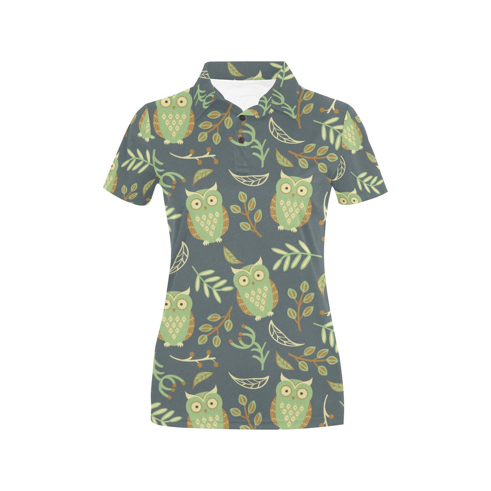 Cute owls leaves pattern Women's All Over Print Polo Shirt