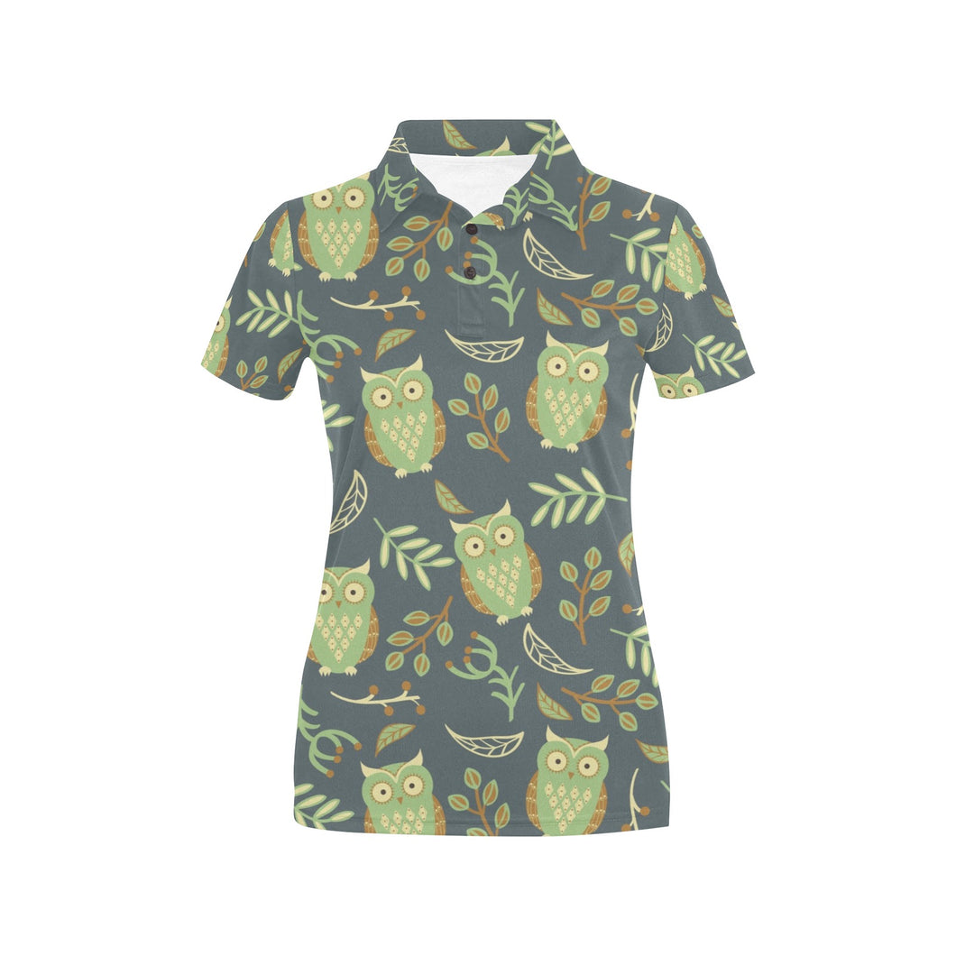 Cute owls leaves pattern Women's All Over Print Polo Shirt