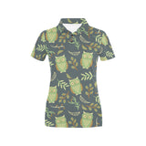 Cute owls leaves pattern Women's All Over Print Polo Shirt