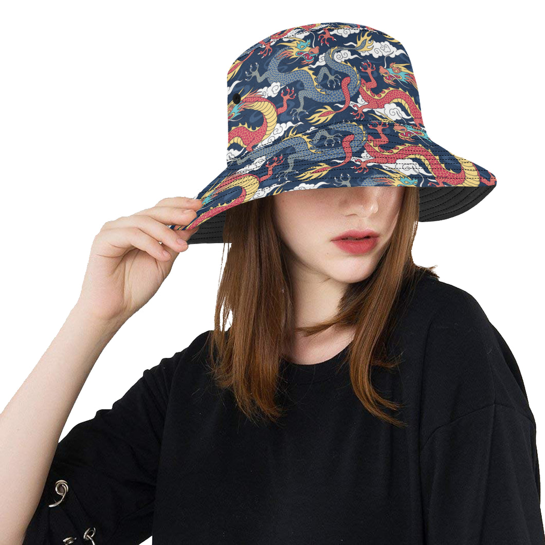 Blue red dragon cloud pattern Unisex Bucket Hat