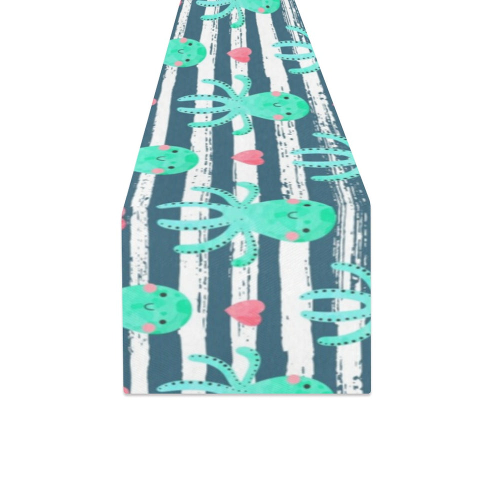 Cute octopuses heart striped background Table Runner