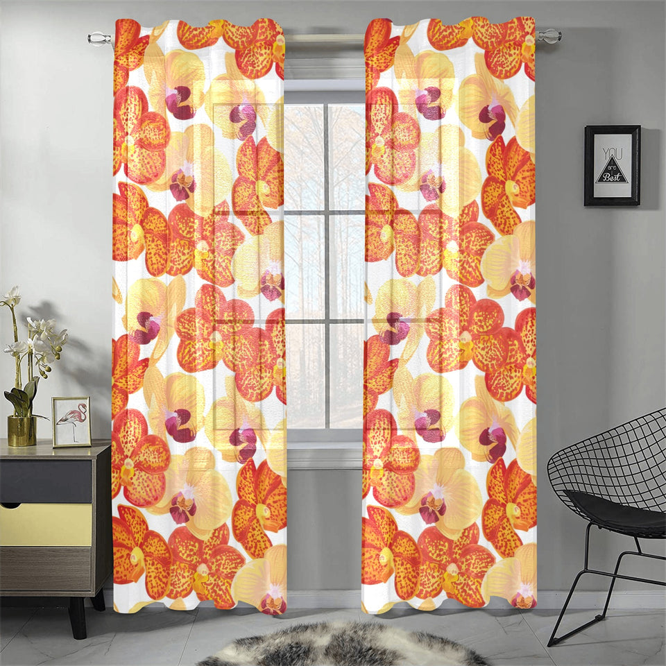 Orange yellow orchid flower pattern background Gauze Curtain