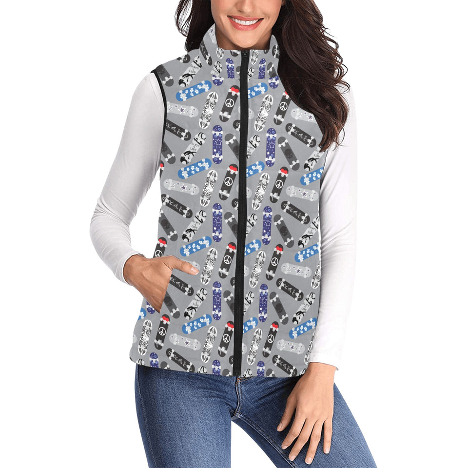 Skate Board Pattern Print Design 03 Women's Padded Vest