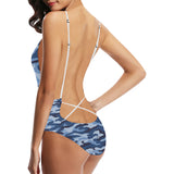 Blue camouflage pattern Women's One-Piece Swimsuit