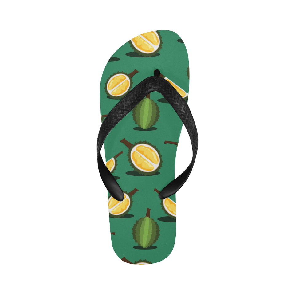 Durian pattern green background Unisex Flip Flops