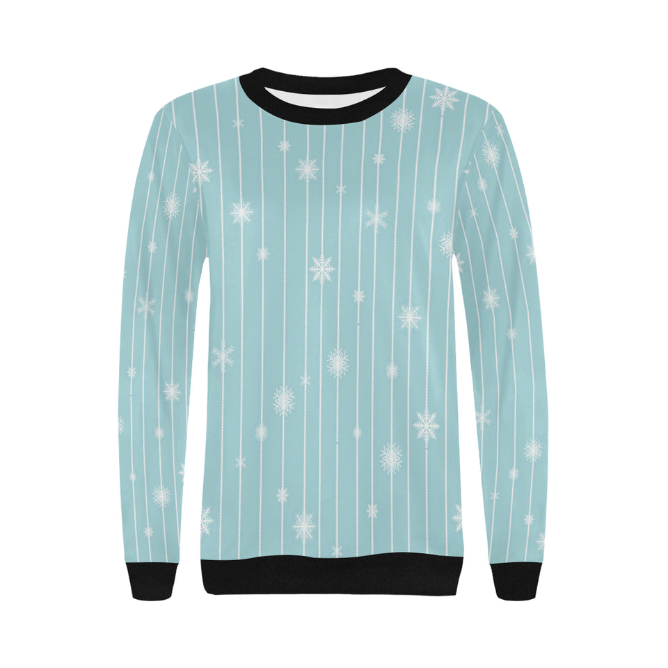 Snowflake pattern blue stripe background Women's Crew Neck Sweatshirt