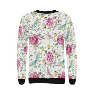 Hand drawn butterfly rose Women's Crew Neck Sweatshirt