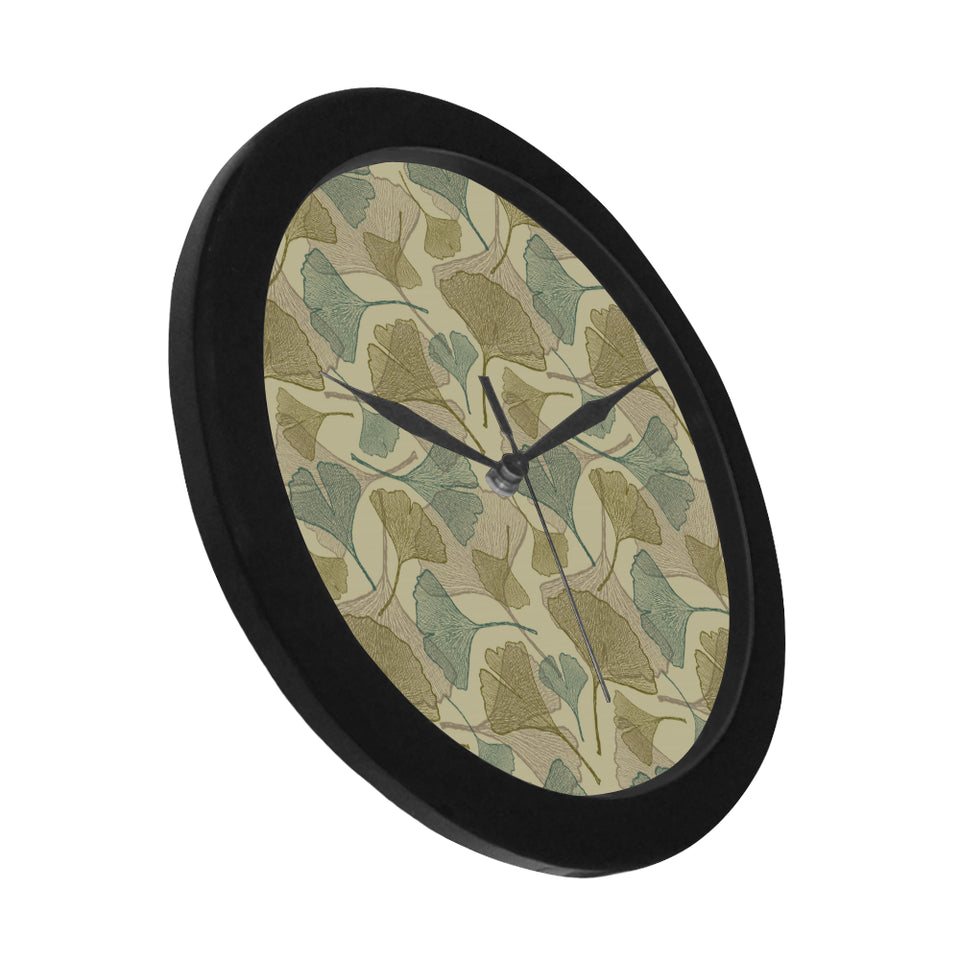 Ginkgo leaves design pattern Elegant Black Wall Clock