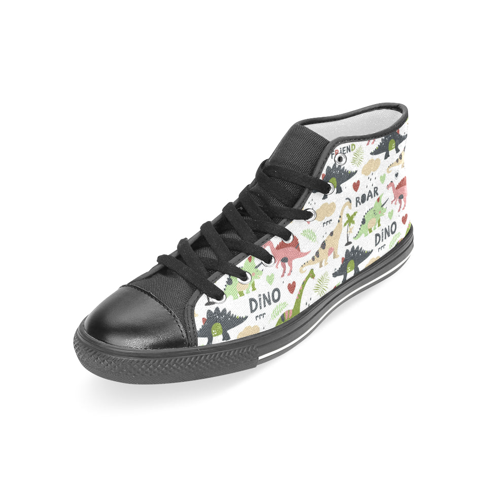 Cute dinosaurs pattern Women's High Top Canvas Shoes Black