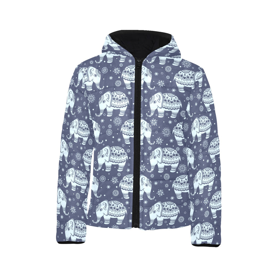 Elephant tribal design pattern Kids' Boys' Girls' Padded Hooded Jacket