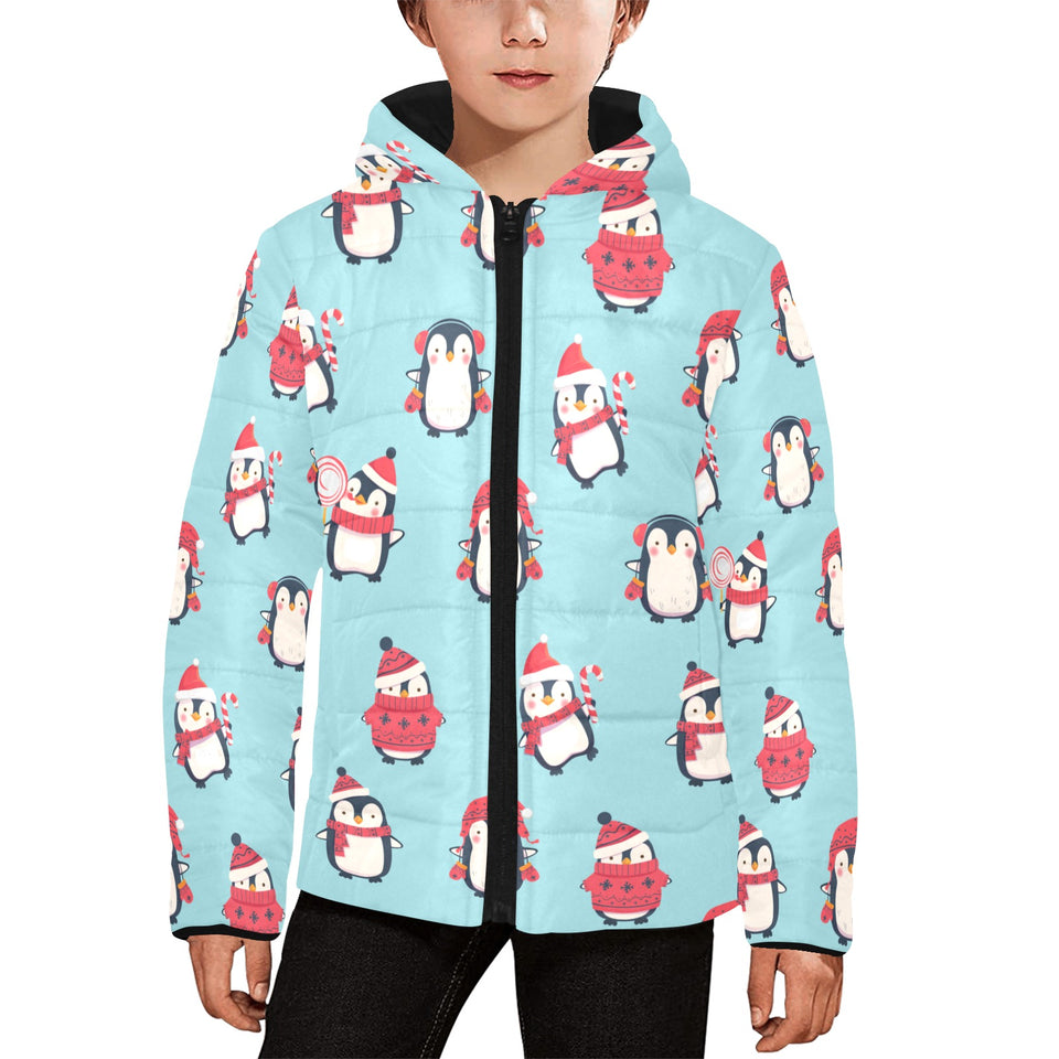 Cute penguin christmas design pattern Kids' Boys' Girls' Padded Hooded Jacket