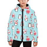 Cute penguin christmas design pattern Kids' Boys' Girls' Padded Hooded Jacket