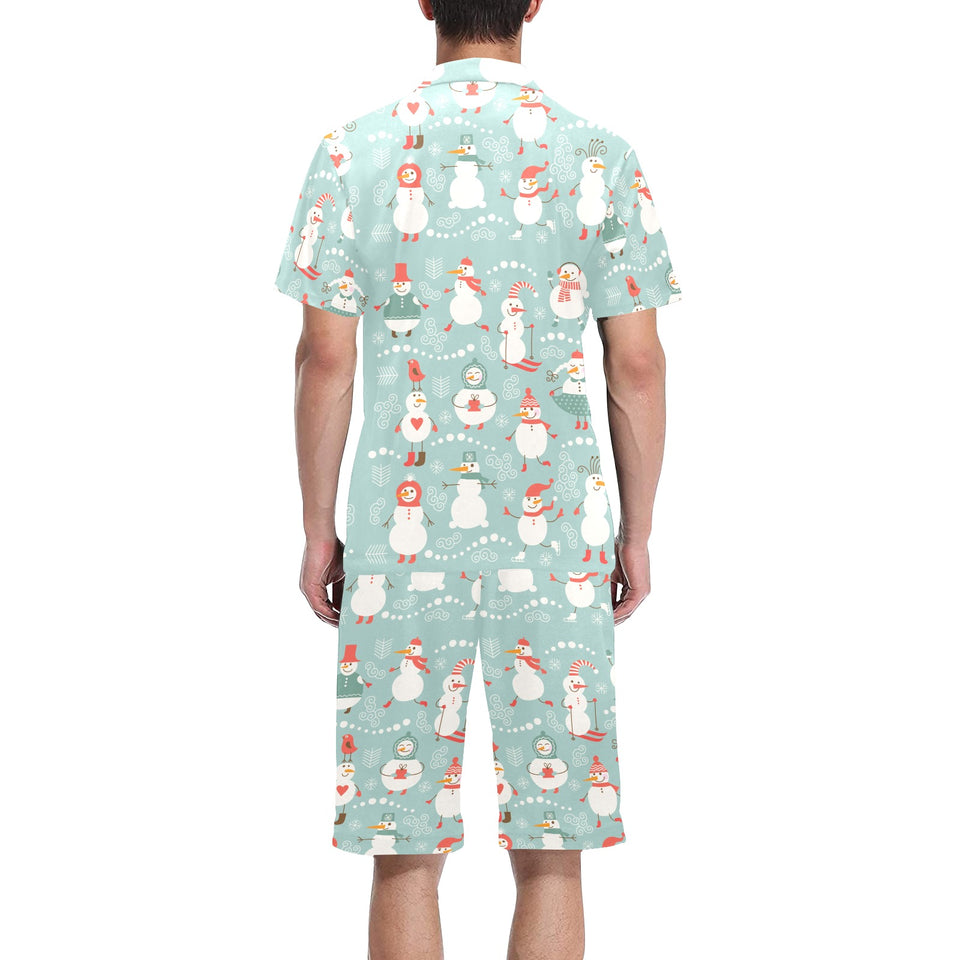 Cute snowman pattern Men's V-Neck Short Pajama Set